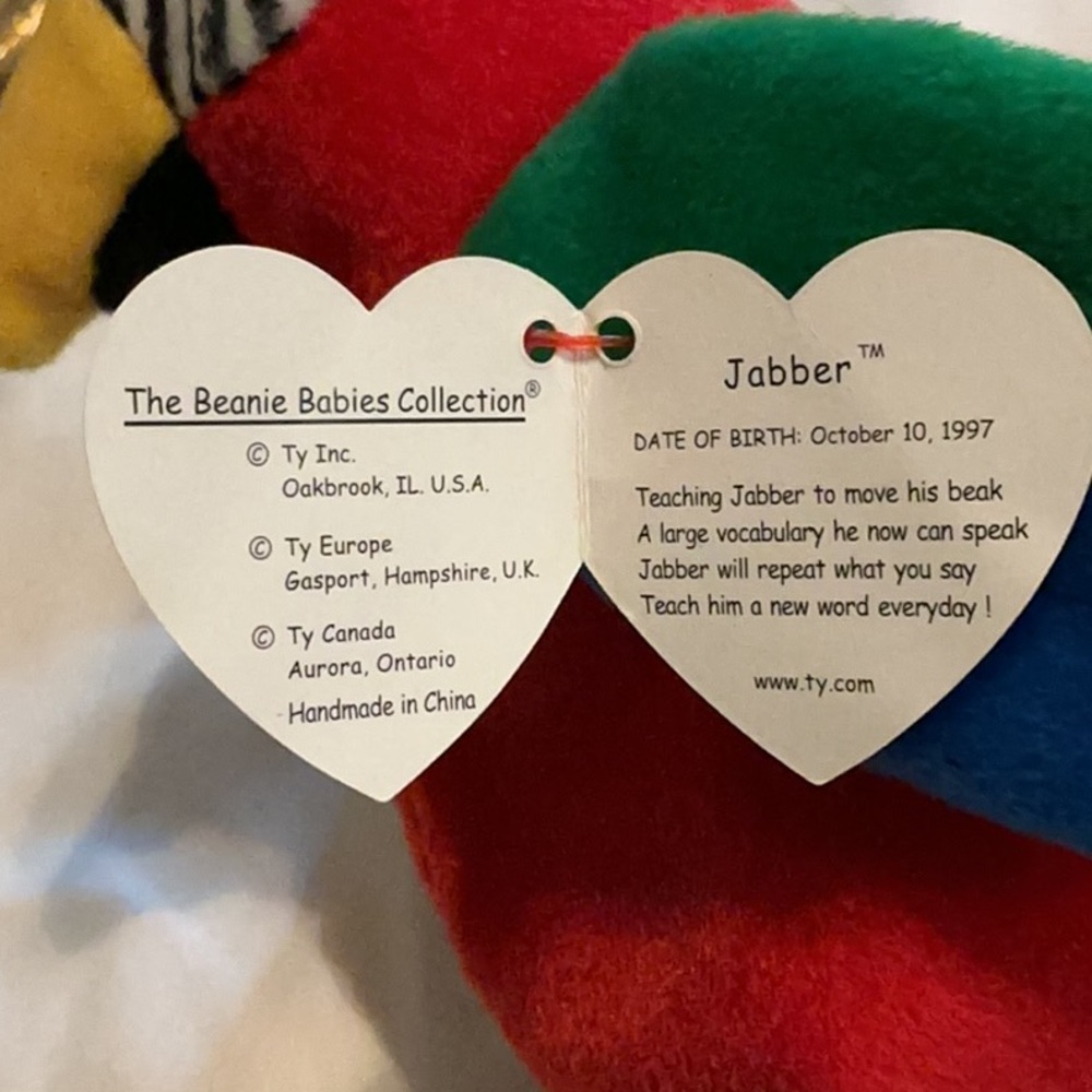Ty Retired Beanie Baby Jabber Multicolor Parrot Plush - Rare & Collectible - Picture 9 of 10